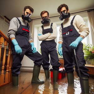 limpieza por inundación de aguas fecales